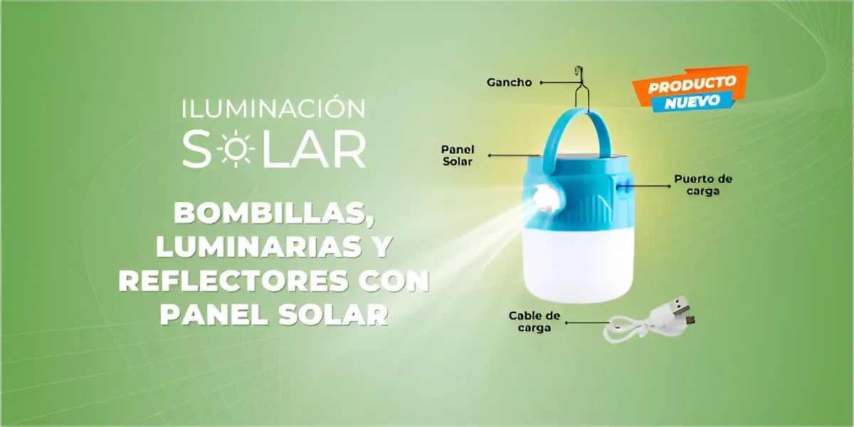 Bombillo Solar Recargable 50W con Linterna Portátil | 4 Modos de Luz + Batería 4800mAh