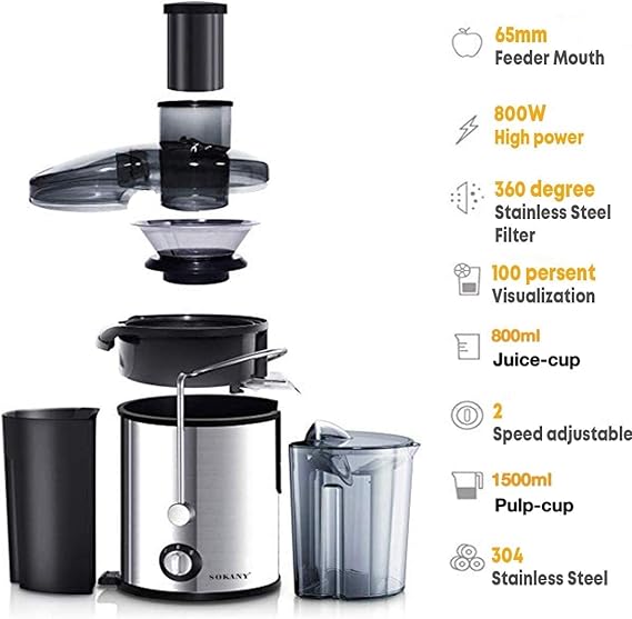 Extractor de Jugo Sokany 3 en 1 | Juguera, Licuadora y Molinillo Eléctrico 800W