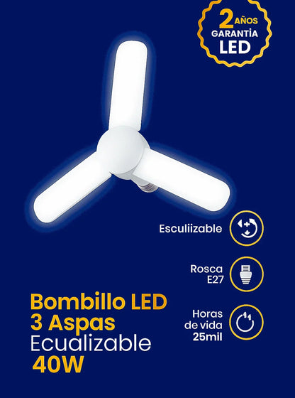 Bombillo LED 3 Aspas 💡 Súper Potente 40W – Luz Blanca