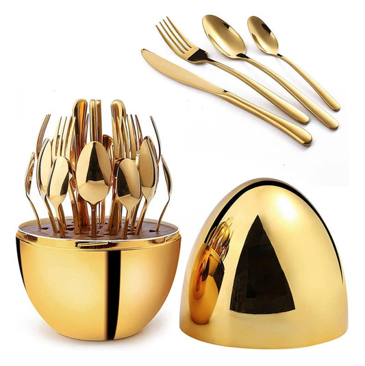 Juego de Cubiertos Acero Inoxidable 24 Piezas con Base Huevo | Elegantes y Resistentes